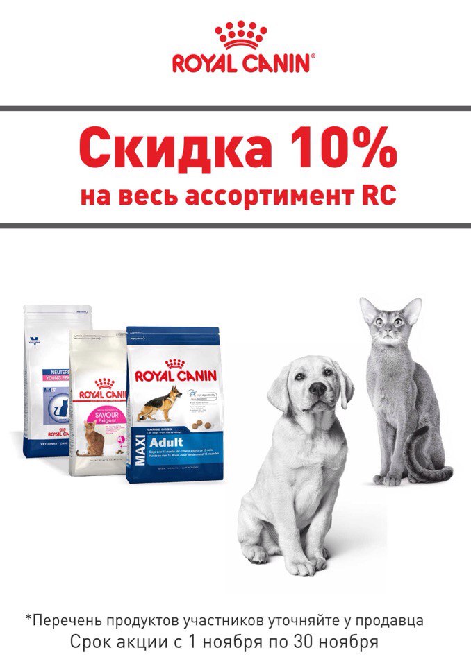Скидка 10% на корма Royal Canin title=